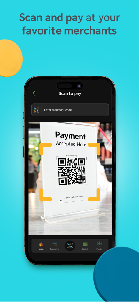 illicocash - A smartphone displaying the illicocash app scanning a QR code for merchant payment