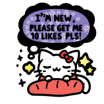 kitty taking a nap dream talking and saying "i'm new, please get me at least 10 likes pls!!"