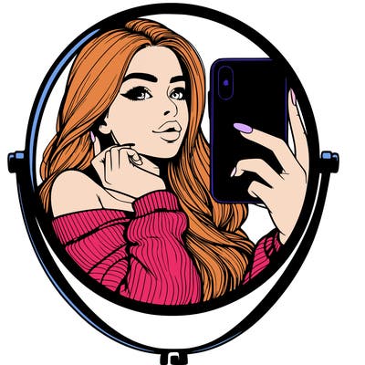 realistic girl taking mirror selfie beautiful