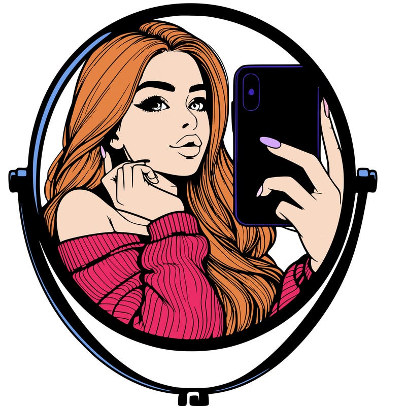 realistic girl taking mirror selfie beautiful