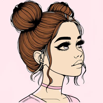 realistic girl with buns on the top of her head