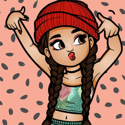 realistic teenage girl with braids and a beanie and crop top doing 🫶🏼