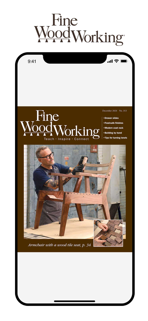 Fine Woodworking Magazine - Smartphone screen showing the Fine Woodworking Magazine digital issue cover