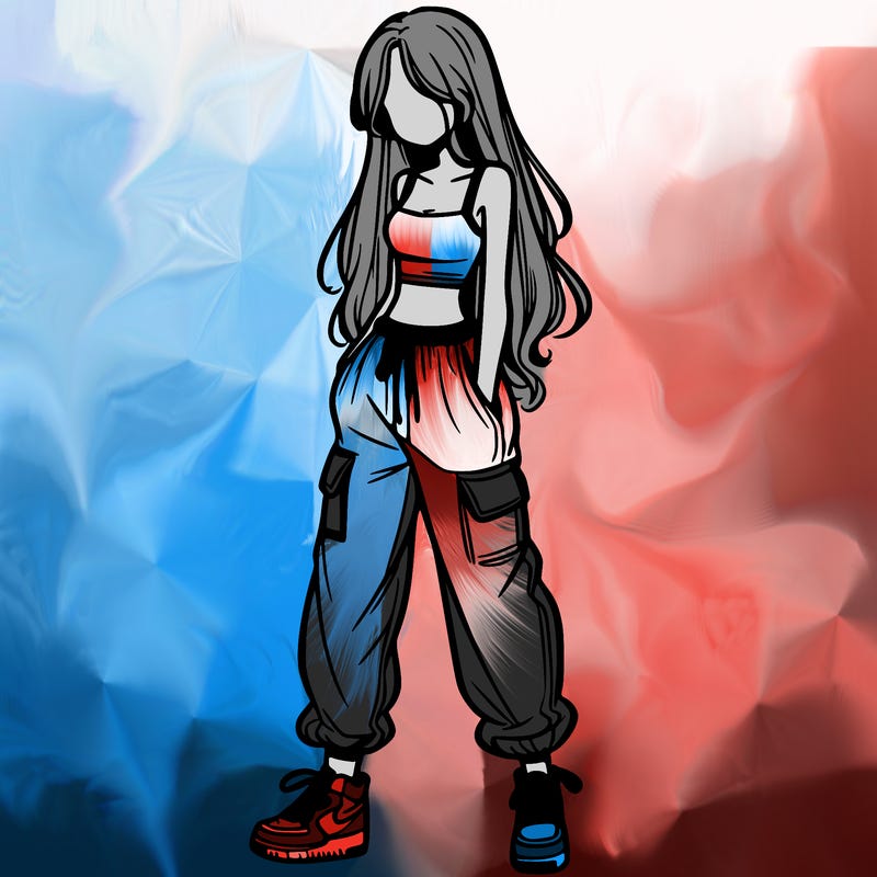 girl in baggy pants crop top and long hair