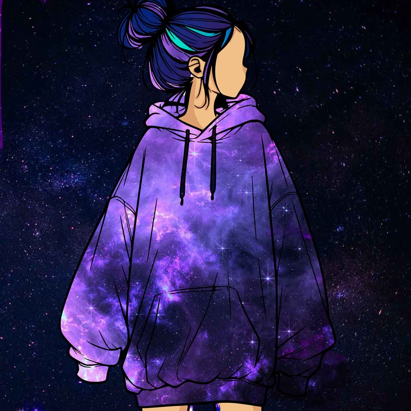 realistic girl with a oversized sweatshirt on and a bun