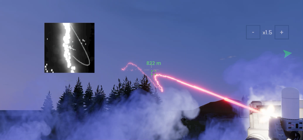 Phalanx CIWS system firing red tracers in a nighttime military simulation