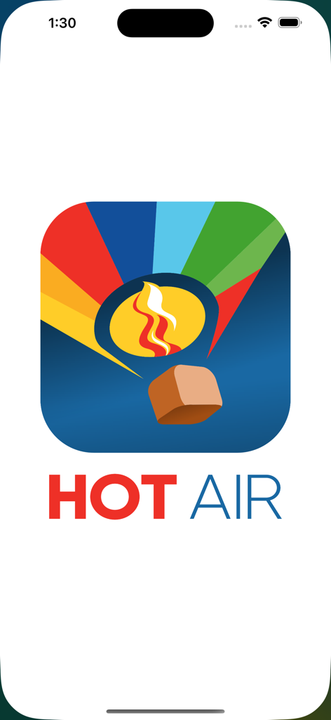 Hot Air - Splash screen of the Hot Air navigation app for hot air balloon pilots showing its colorful balloon logo.