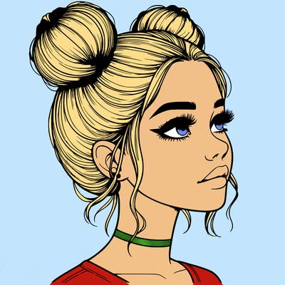 realistic girl with buns on the top of her head