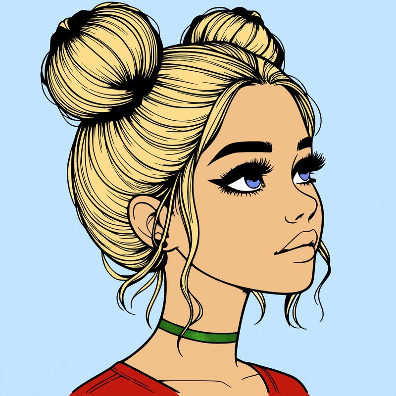realistic girl with buns on the top of her head