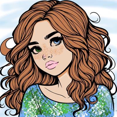 realistic girl with wavy hair on her hair