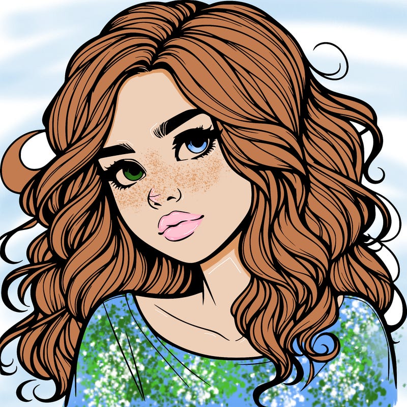 realistic girl with wavy hair on her hair