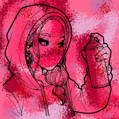 a realistic girl, spray painting