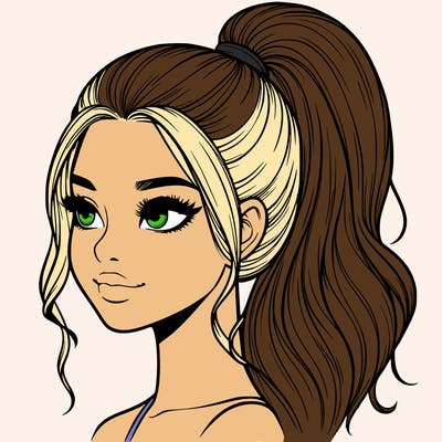 realistic girl with a high ponytail