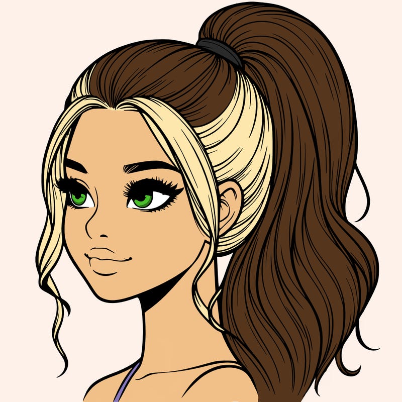 realistic girl with a high ponytail