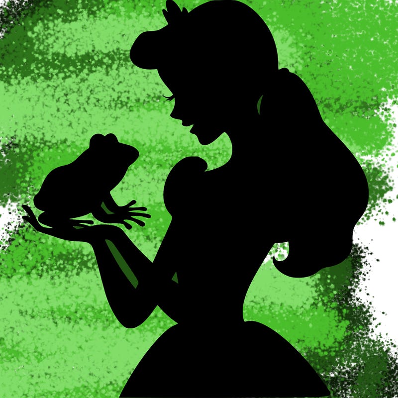 a shadow of a princess holding a frog realistic