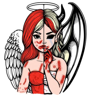 realistic angel half demon