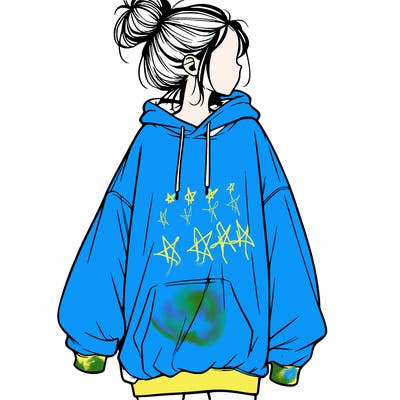 realistic girl with a oversized sweatshirt on and a bun