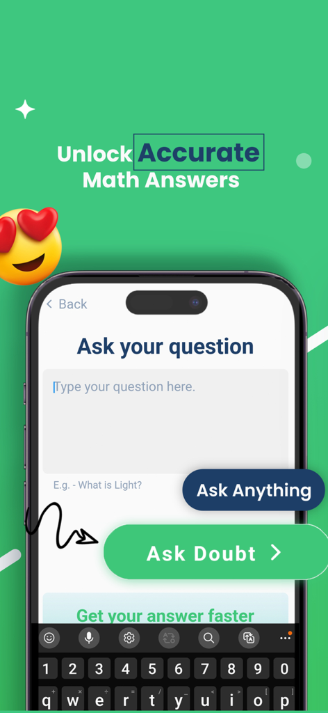 AI Homework Helper & Study App - A mobile app screen showing the interface to ask homework questions and get accurate math answers.