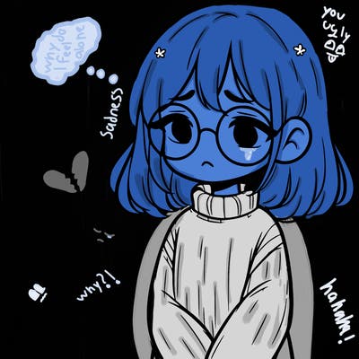 sad girl with glasses in a sweater