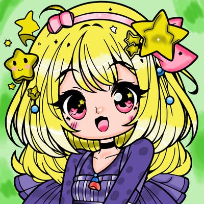 cute anime girl with star accessories