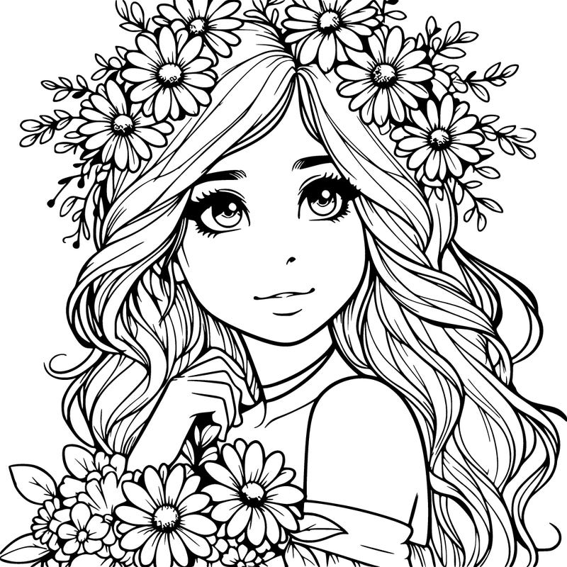 realistic girl with flowers in her hair