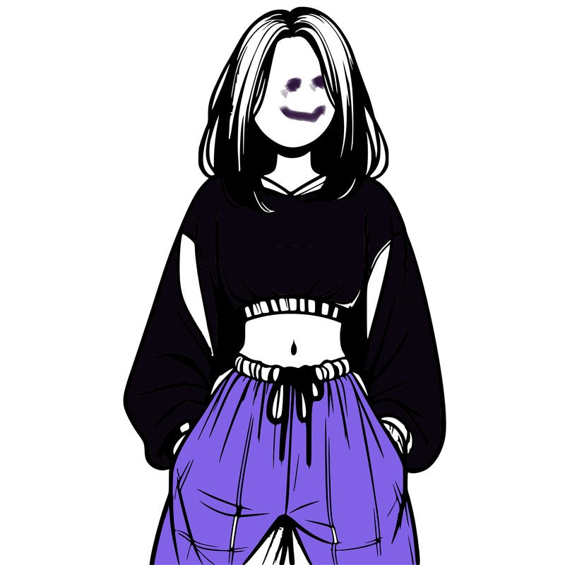 realistic girl faceless with baggy pants and a crop top