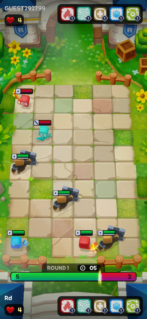 Scena di battaglia in Random Dice RollRoll con personaggi dado su una griglia