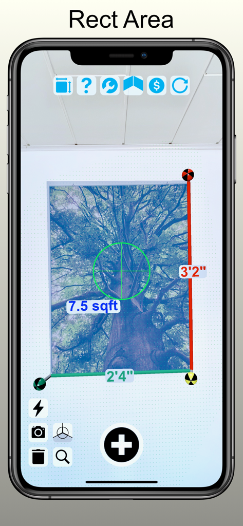 Tape Measure Camera AR Ruler - 壁の長方形のエリアを測定しているメジャーカメラアプリ