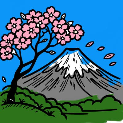 mount fuji with a cherry tree