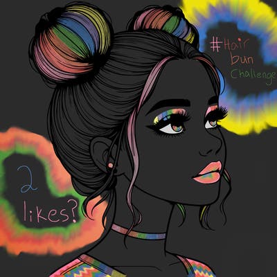 realistic girl with buns on the top of her head