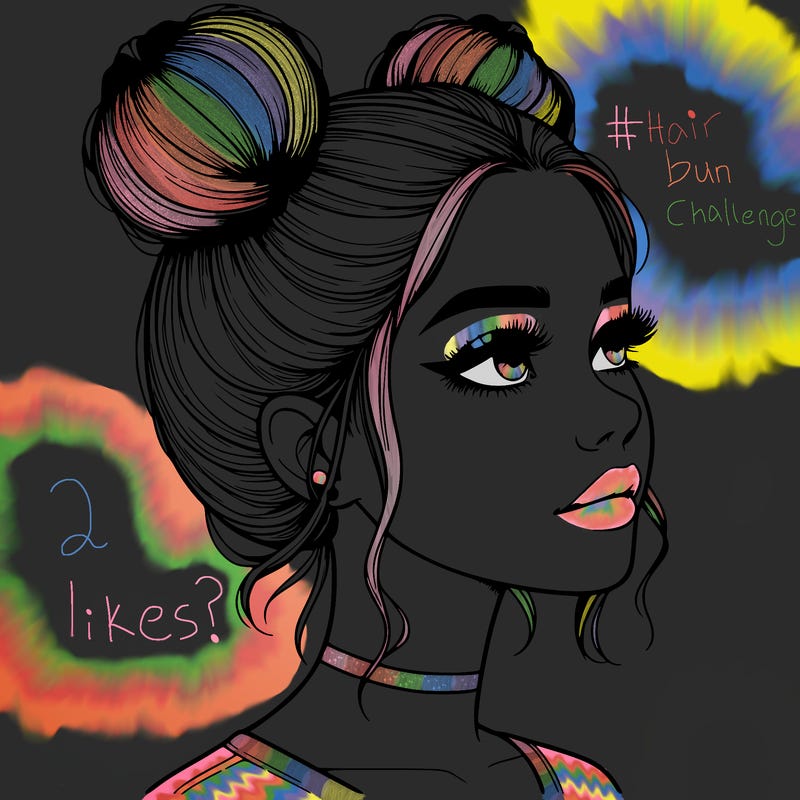 realistic girl with buns on the top of her head