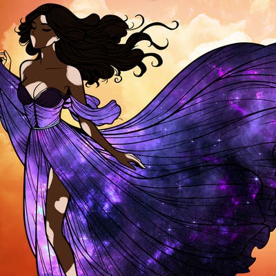 realistic woman in dress flowing the the wind