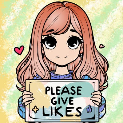 realistic girl that is holding a sign that says please give likes