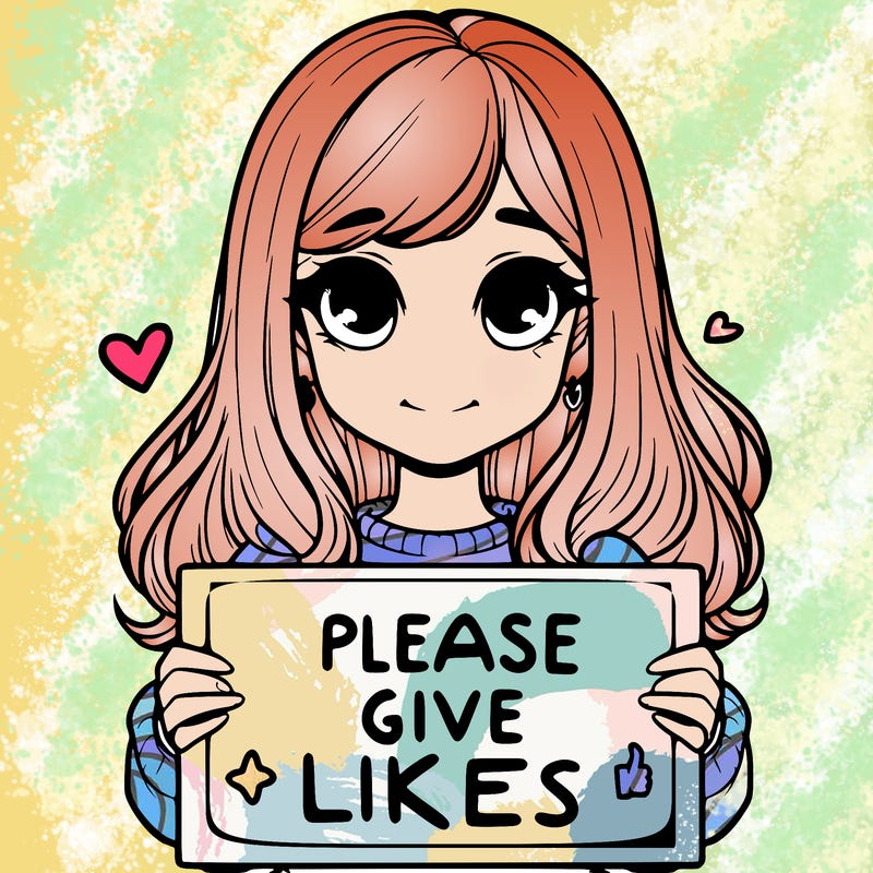 realistic girl that is holding a sign that says please give likes