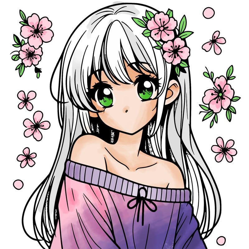 pretty anime girl with show shoulder shirt