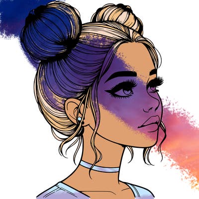 realistic girl with buns on the top of her head