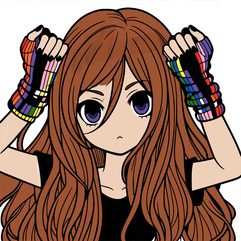 long haired girl with fingerless gloves