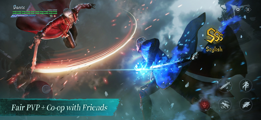 Devil May Cry: Peak of Combat - Dante und Vergil stoßen in einem Luftkampf während eines PVP-Matches in Devil May Cry Peak of Combat mit Schwertern zusammen