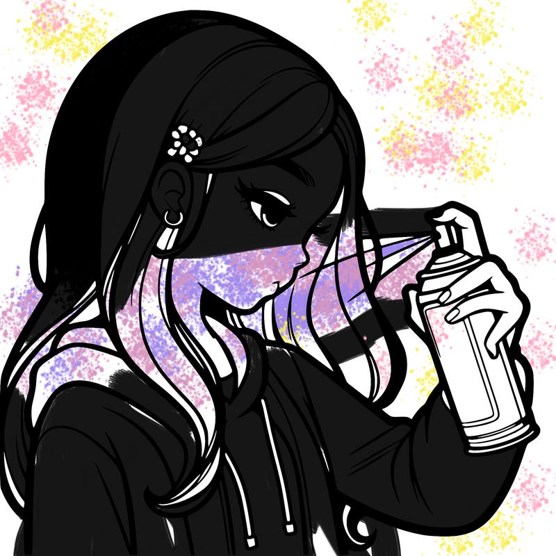 a realistic girl spray painting