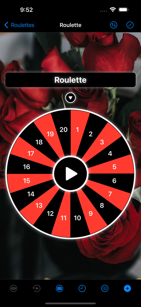 Roulette - Decision Roulette - A red and black numbered decision roulette wheel on a background of red roses.