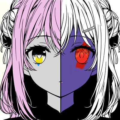 detailed anime face split half