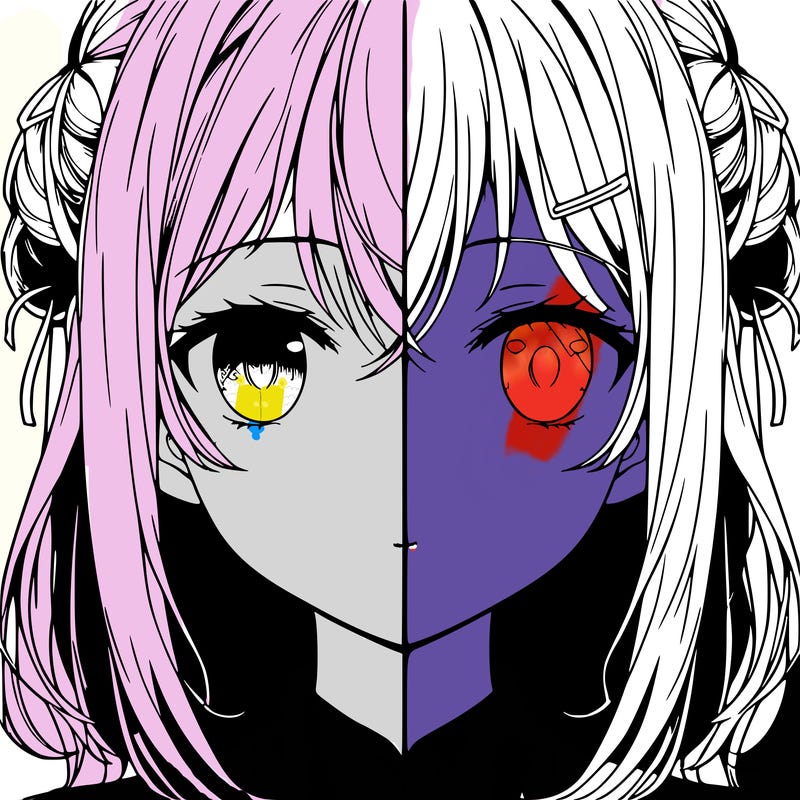 detailed anime face split half