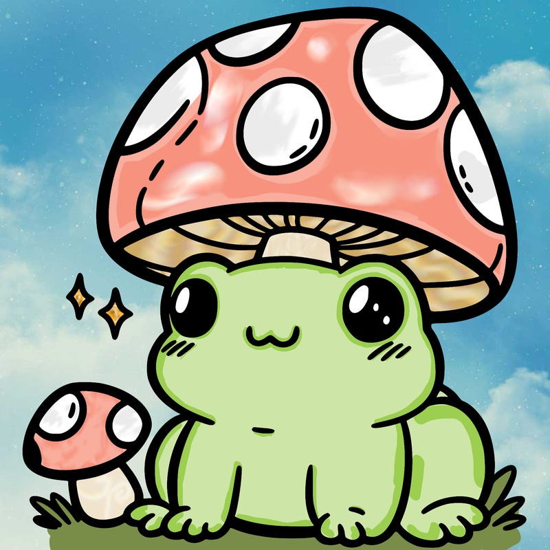 a cute frog with a mushroom hat