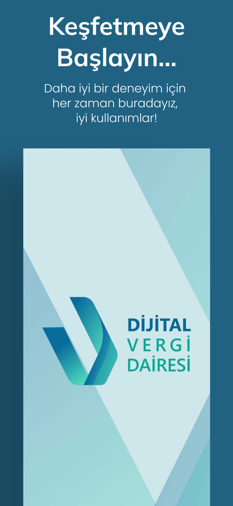 デジタル税務署のロゴと「探索を開始」メッセージをトルコ語で表示するGİBモバイルアプリのウェルカム画面