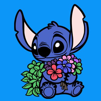 stitch holding a boquce of flowers