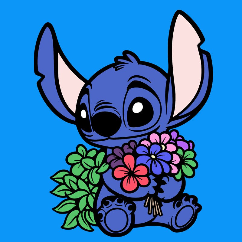 stitch holding a boquce of flowers