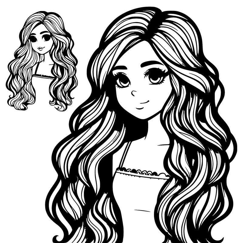 realistic girl with long wavy hair