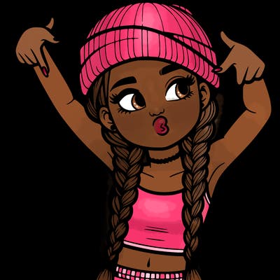 realistic teenage girl with braids and a beanie and crop top doing 🫶🏼