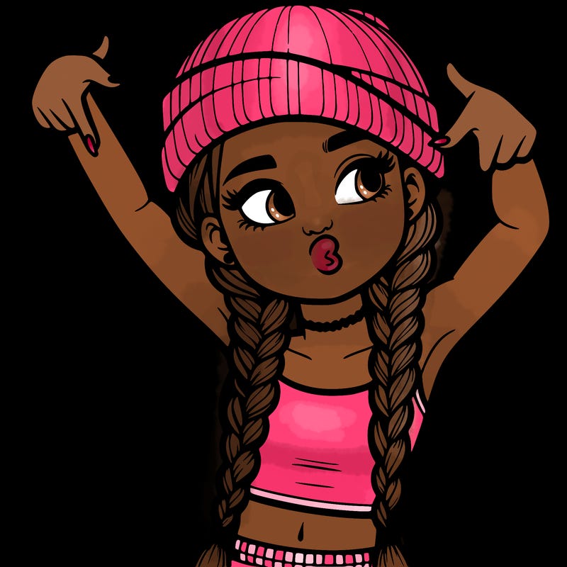 realistic teenage girl with braids and a beanie and crop top doing 🫶🏼