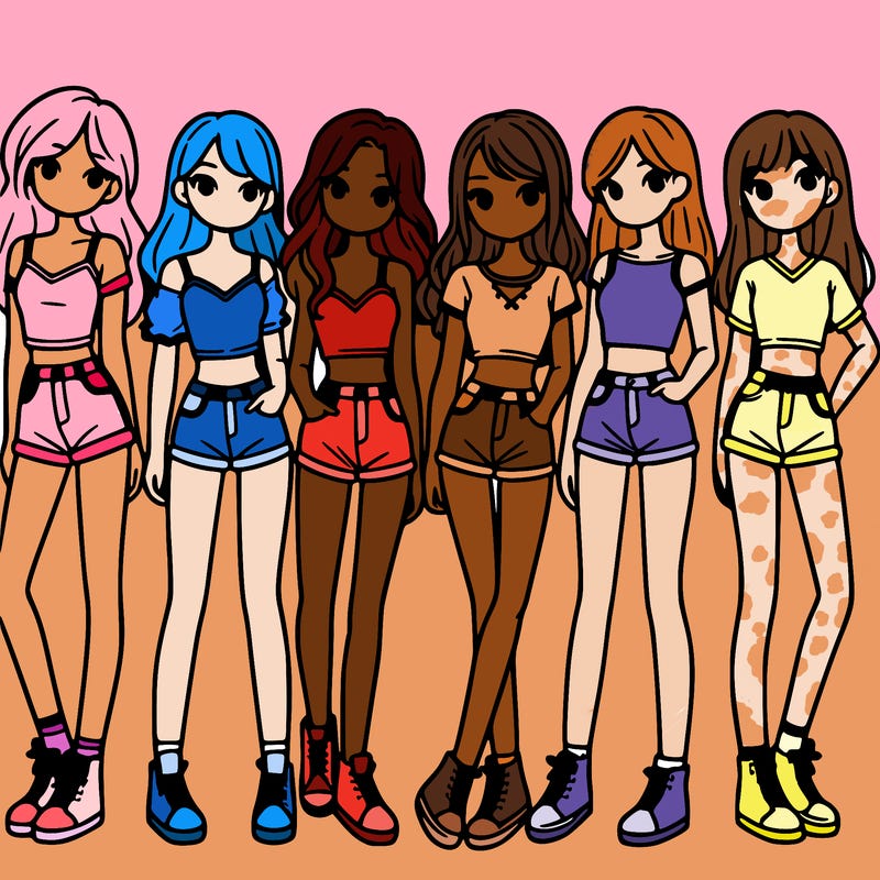 a group of girls wearing crop tops and shorts